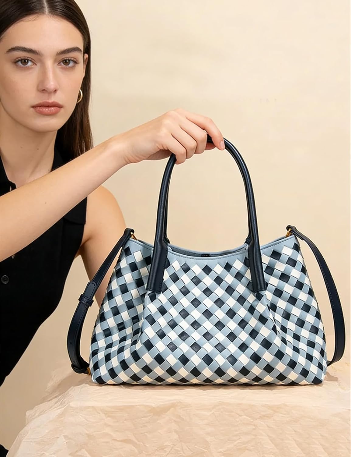 Small Woven Leather Handbag Cute LeatherTop-Handle Shoulder Bag for women Woven Crossbody Bag - Image 2