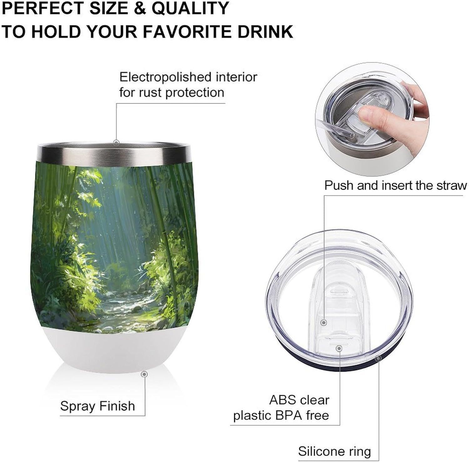 Green Forests Sunshine Tyndall Effect Insulated Drinking Cup Stainless Steel Coffee Mug Wine Tumbler with Lid 12OZ