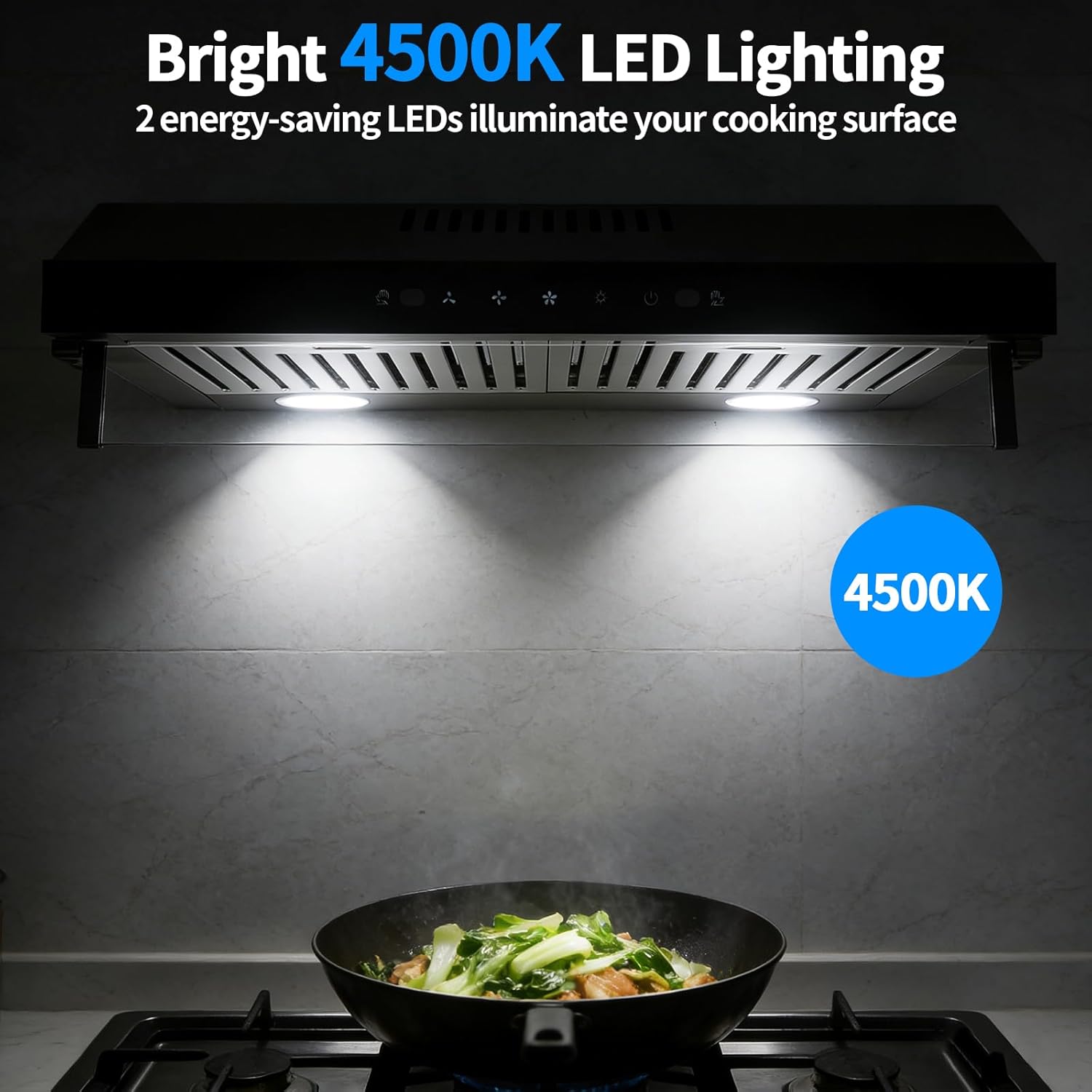 24In Under Cabinet Range Hood 900CFM Stainless Steel Range Hoods Black Ducted/Ductless Range Hoods Kitchen Stove Vent Hood for Kitchen 3-speed Fan,Touch Control/Gesture Sensing (24in-900CFM)