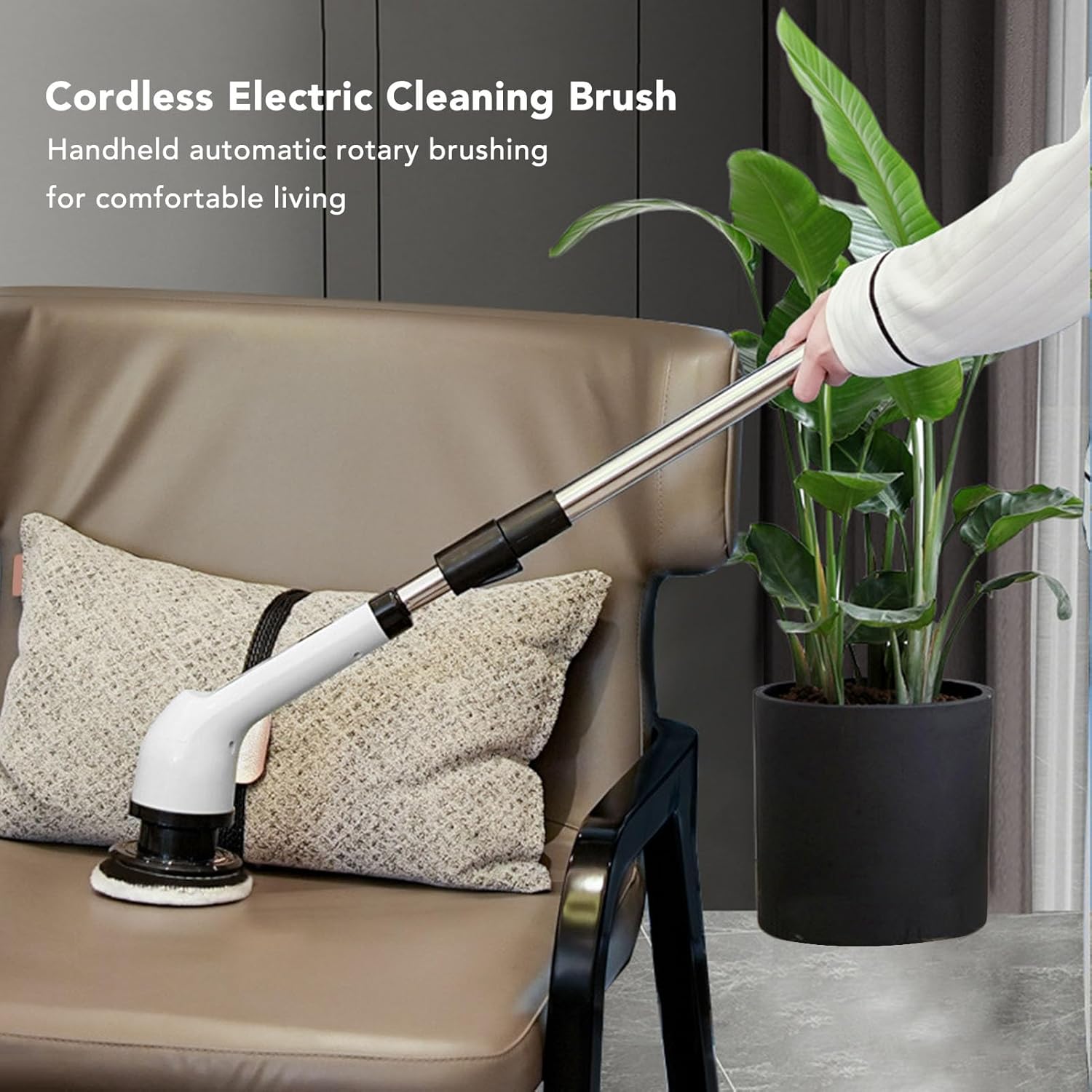 Electric Spin Scrubber with Extendable Handle, Cordless Shower Scrubber, Multifunction Rechargeable Cleaning Brush for Tile Floor, Includes 2 Brush Heads and 5 Cleaning Pads,