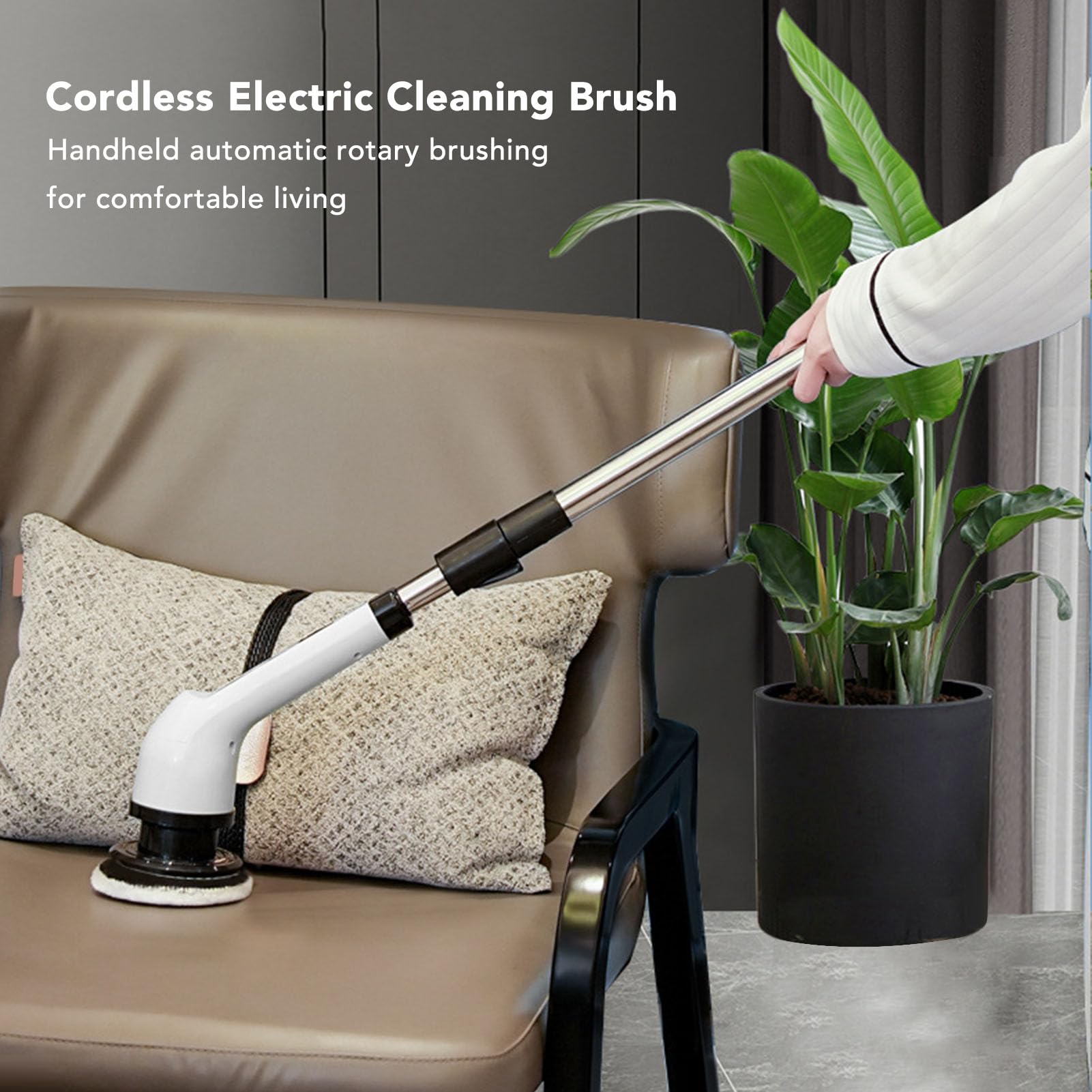 Fregador eléctrico con Mango Extensible, fregador de Ducha inalámbrico, Cepillo de Limpieza Recargable para Suelos de baldosas y baños, Longitud Ajustable de 97 cm, fregador de Pot