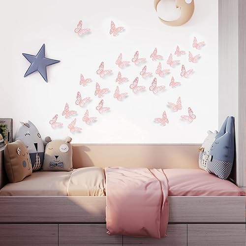 Miniatura 25 de Calcomanías de pared de mariposa 3D, 72 unidades, 3 tamaños, 3 estilos, calcomanías de pared metálicas extraíbles, calcomanías de pared para nevera,
