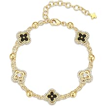 Turandoss Clover Bracelets for Women Gifts Trendy - Dainty 14K Gold Plated CZ Bracelets Colorful Four Leaf Clover Bracelet Lucky Bracelet Lucky Birthday Jewelry Gifts for Women Girls Teens Friends