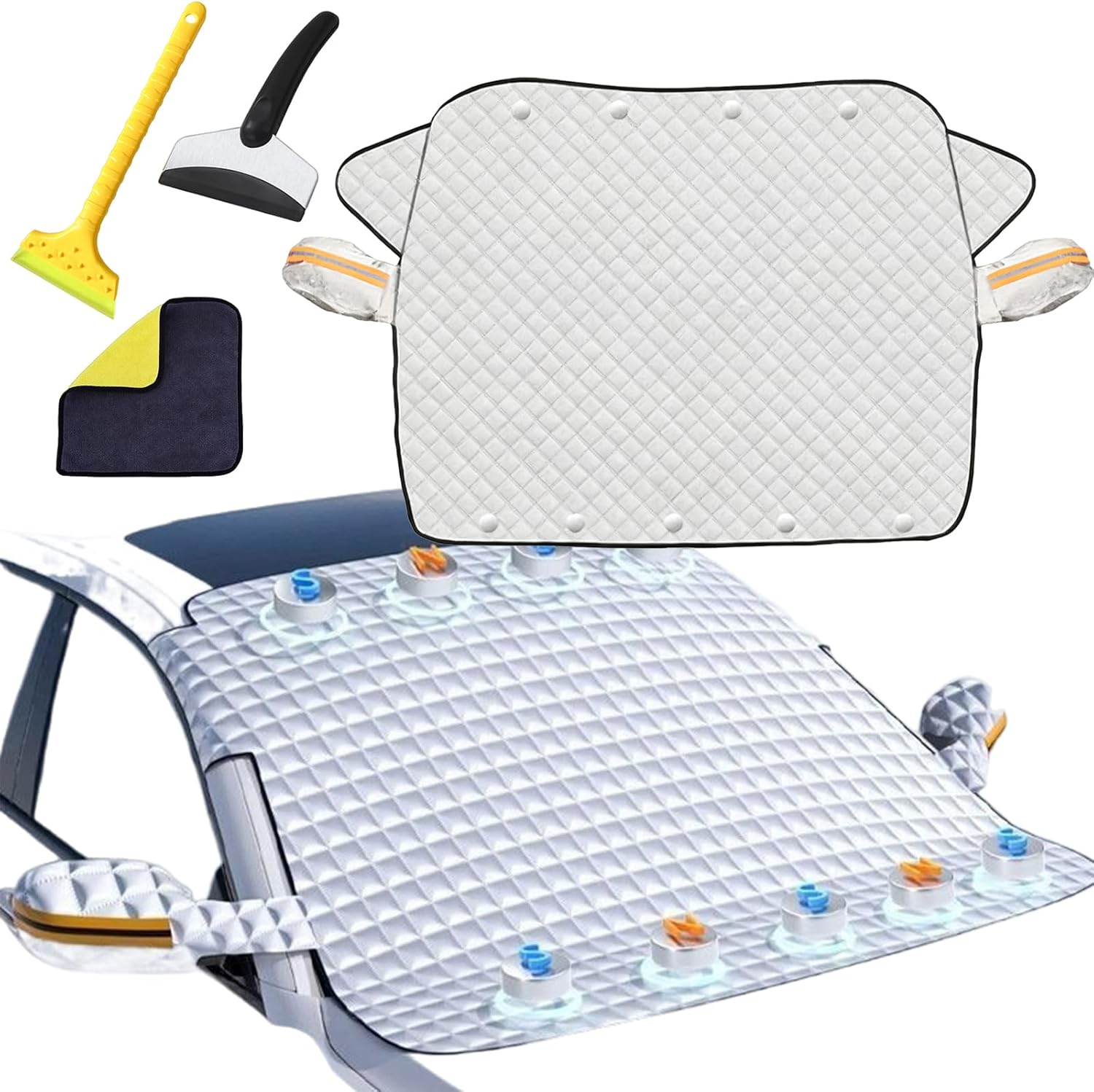 4-Layer Magnetic Windshield Cover for Car, 2026 Upgrade Magnetic Windshield Snow Cover with Rearview Mirror Protector, Windshield Frost Protector Cover for Most Cars, SUV, Truck (SUV Fit(63*45.7in))