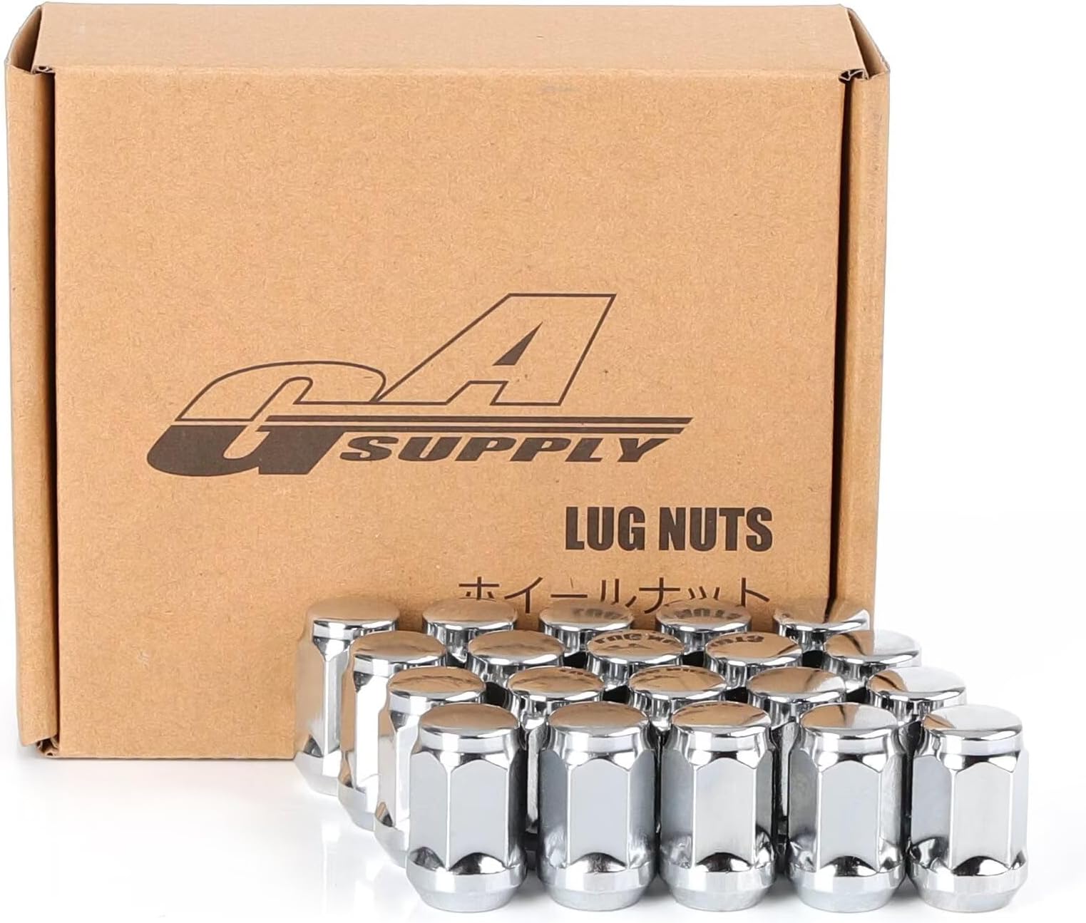 GAsupply 1/2"- 20 Wheel Chrome Lug Nuts Closed End Bulge Acorn Lug Nuts Cone Seat 1.38" 35mm Tall 3/4" 19mm Hex, Compatable with Dodge Nitro RAM,Ford F-150 Mustang,Jeep TJ Wrangler