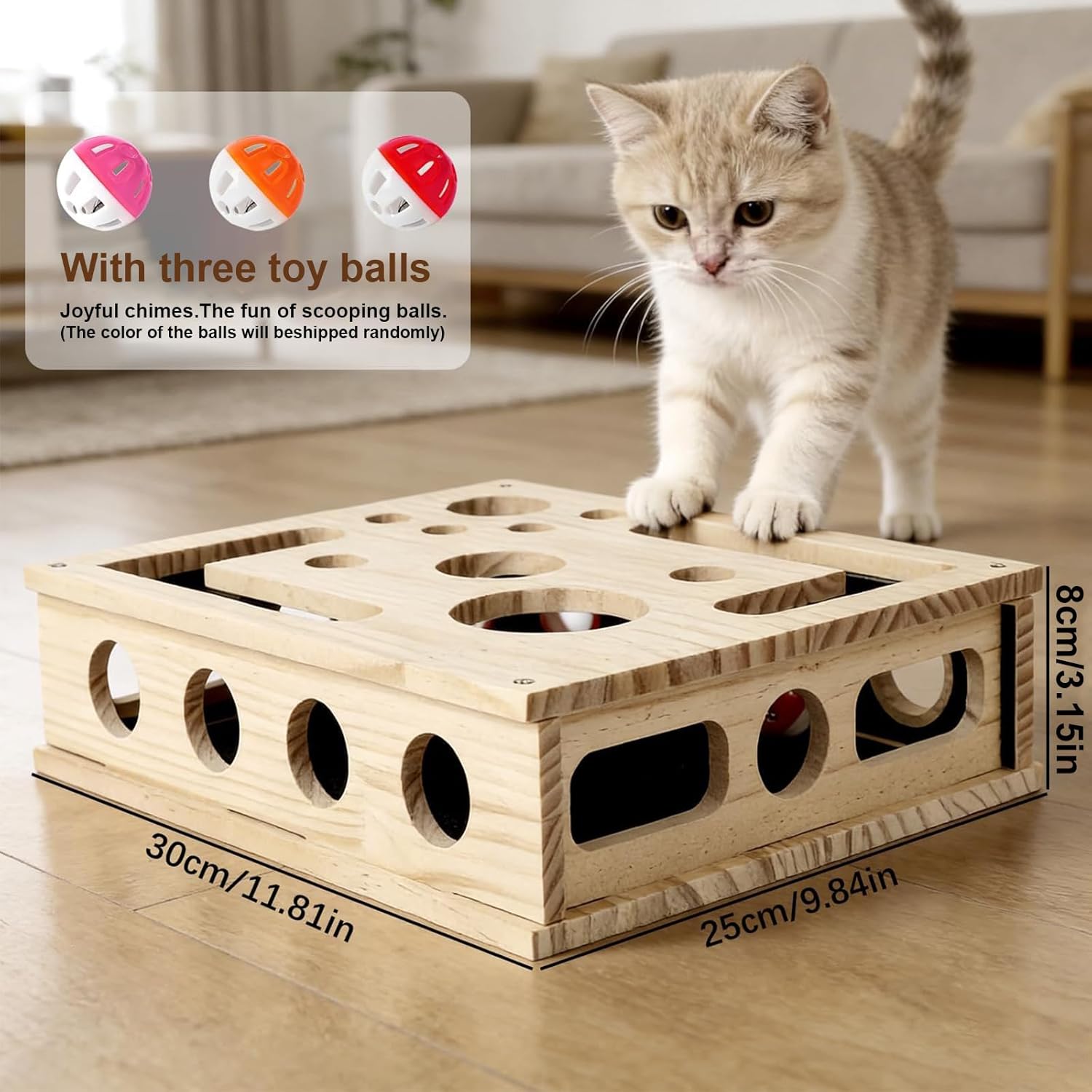 Cat Nail File Scratch Enrichment Box,Advanced Cat Scratch Puzzle Enrichment Maze Box, Nail File Stress Free Cat Scratcher for Indoor Cats,with Sandpaper and 3 Bell Balls