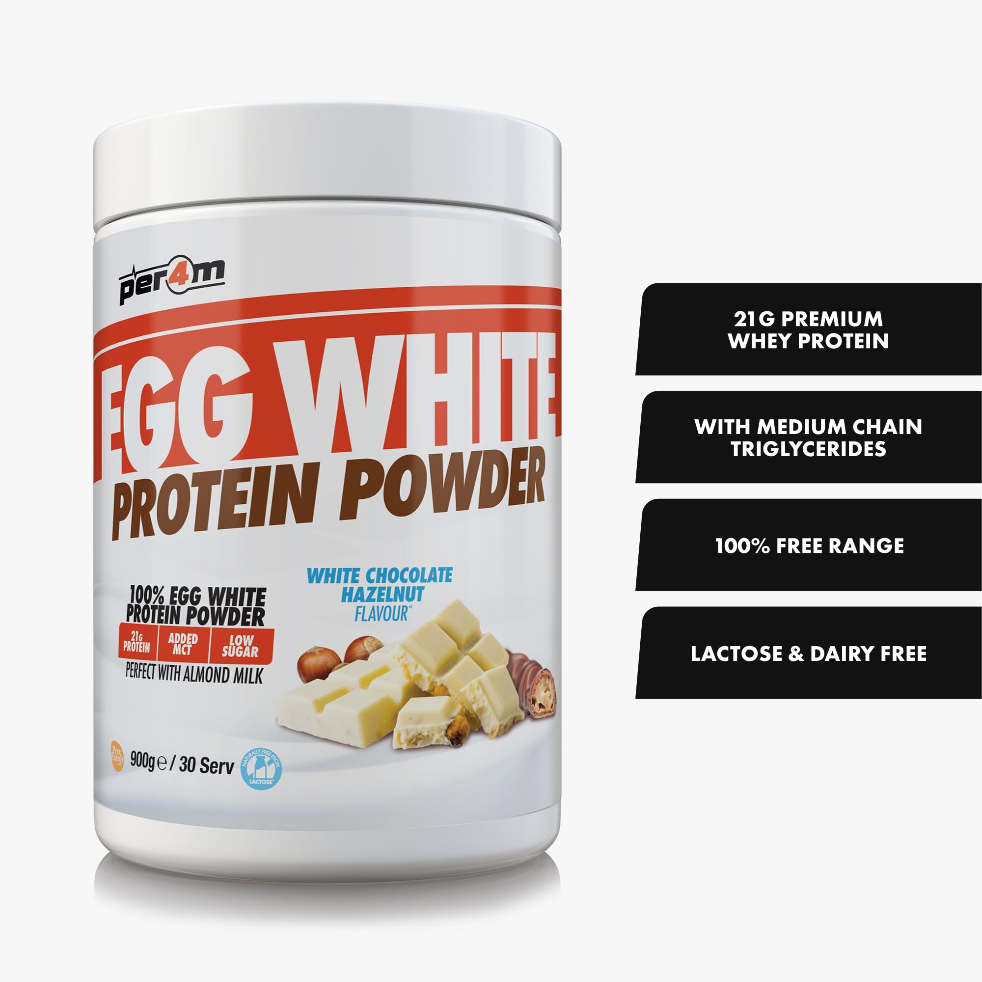 Per4m Egg White Protein Powder (900g) Chocolat blanc noisettes