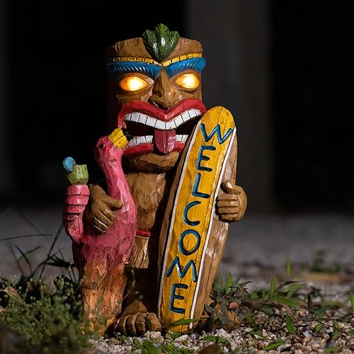 Miniatura 7 de Estatua Tiki Solar Tiki - Impermeable para estatuas del hogar y al aire libre  Estatuas LED de tabla de surf Tiki Garden para Tiki Bar, patio,
