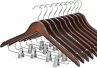 Vista 13 de TOPIA HANGER Perchas de madera para trajes con clips de metal ajustables (paquete de 10), perchas de madera maciza, gancho giratorio de 360°