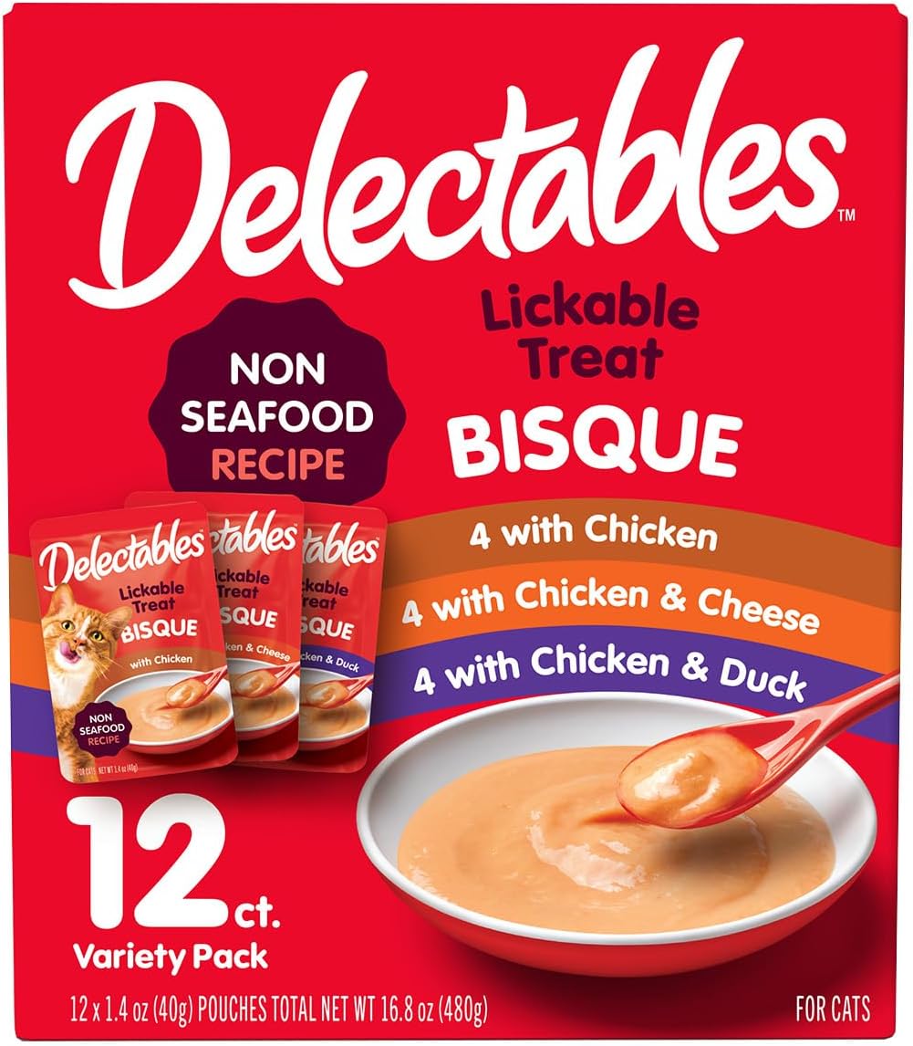 Hartz Delectables Bisque Non-Seafood Lickable Cat Treats Variety Pack, 12 Count