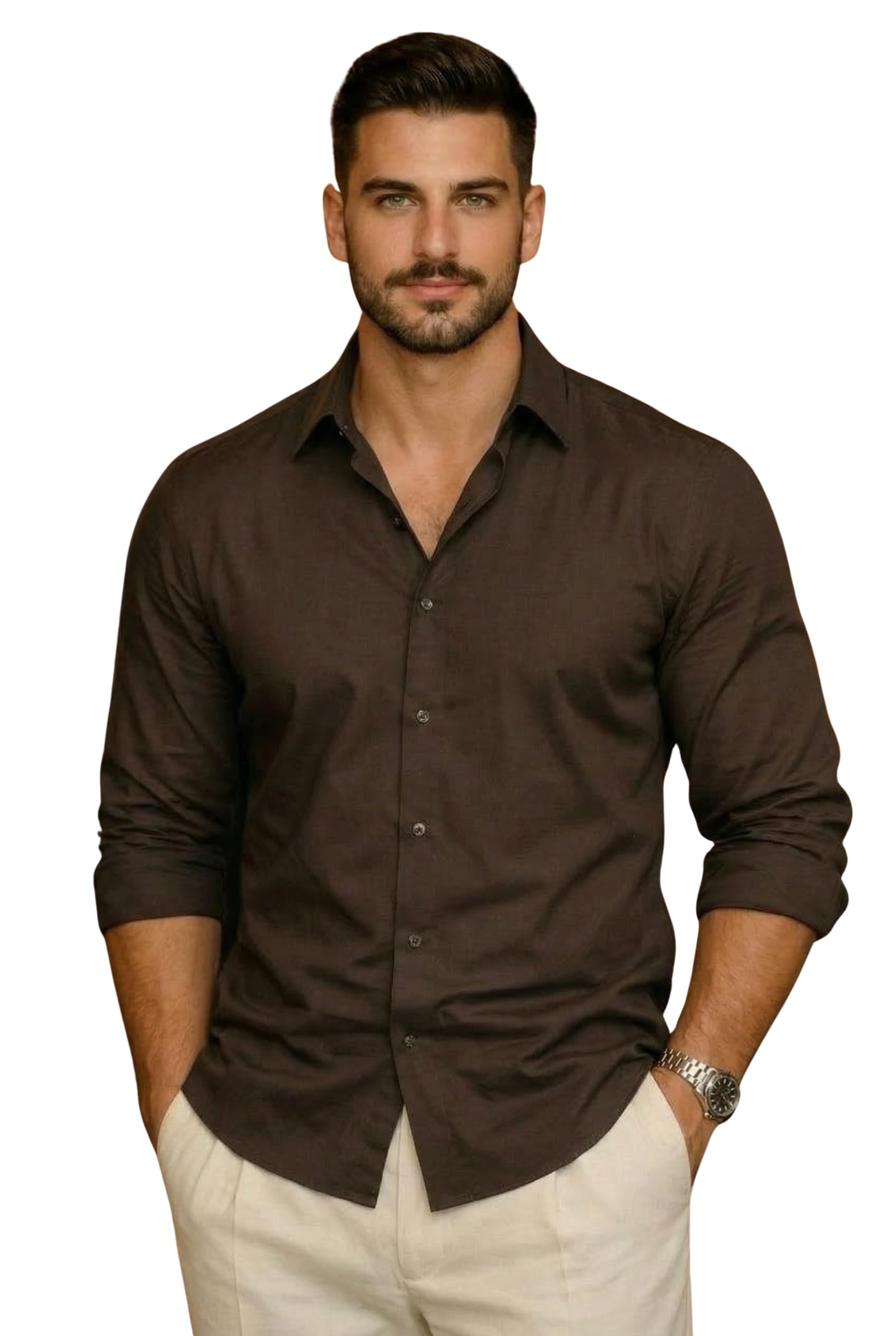 indoprimo Men's Cotton Shirt with Stylish Full Sleeves Spread Collared Neck Solid Pattern Western Style Classic Fit and Standard Length - Beta-picture-23