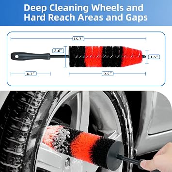 9Pcs Car Wheel Detailing Brush Kit Scratch-Free Rim & Tire Cleaner Brushes with Tire Shine Pad, Microfiber Towel & Bag Heavy-Duty Auto Detailing Tools for Cars, Trucks, RVs & Motorcycles