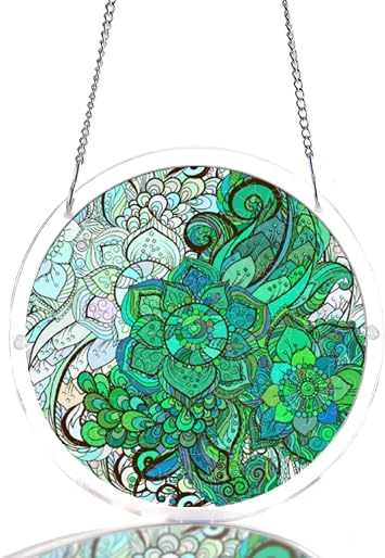 Acrylic Puzzles Suncatcher Window Hanging, 83 Pieces Green Mandala Puzzle, Suncatcher for Doors Garden, Mothers Day Christmas Birthday Gifts for Women Men S - 7.4 * 7.4in