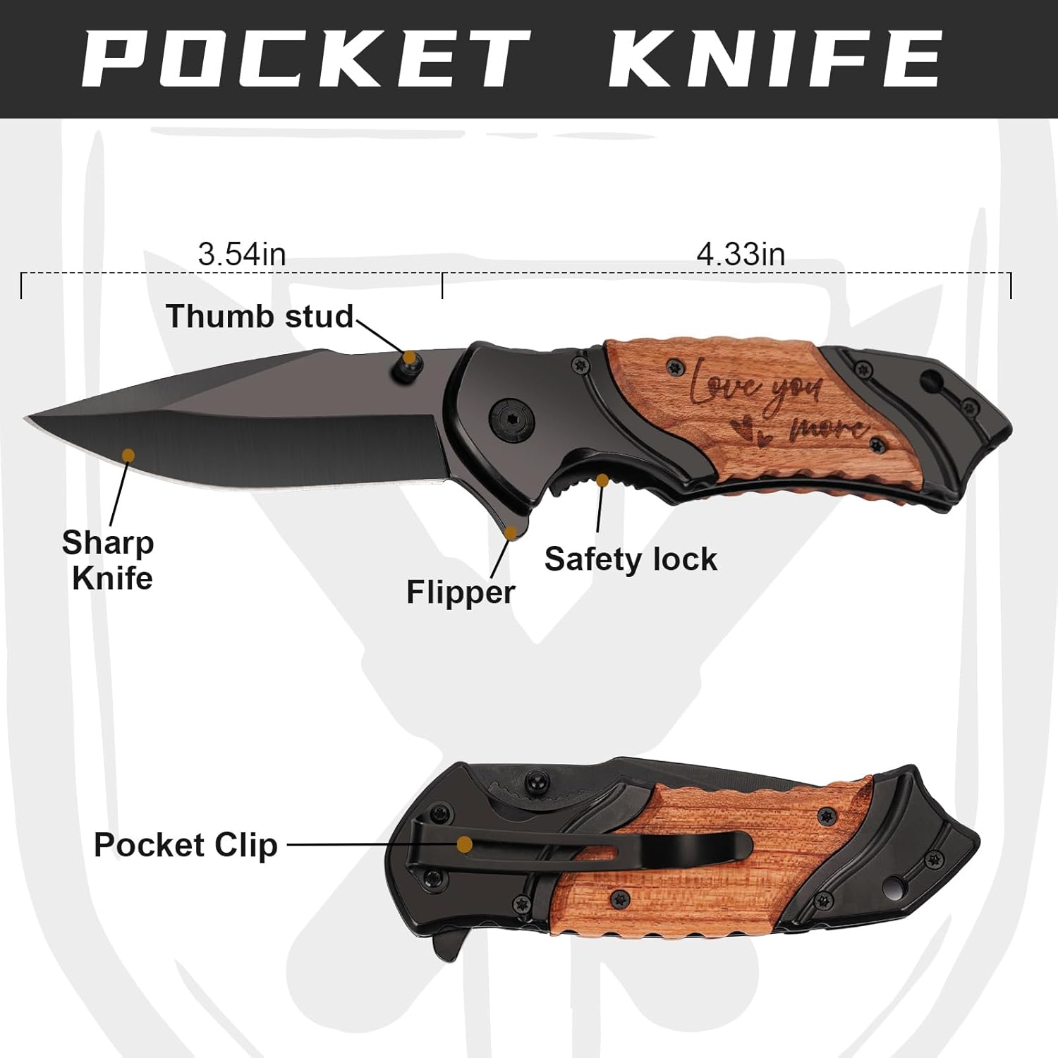 Gifts for Men Him Husband Fathers Day, Anniversary Birthday Gifts for Him Boyfriend, Birthday Gift ideas, Engraved Pocket Knife, Wooden Handle Folding Knife with Wood Box, Personalized Mens knife