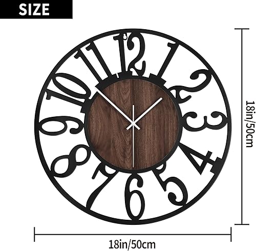 Miniatura 3 de LEIKE Reloj de pared grande, silencioso, sin tictac, funciona con pilas, reloj de pared grande retro redondo moderno de madera para sala de estar,