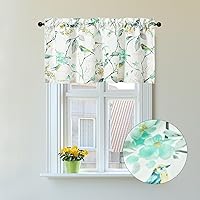 Vista 54 de VOGOL Cenefas con patrón de pájaros para ventanas de cocina, cenefa texturizada de lino con estampado floral y pájaros para ventanas pequeñas