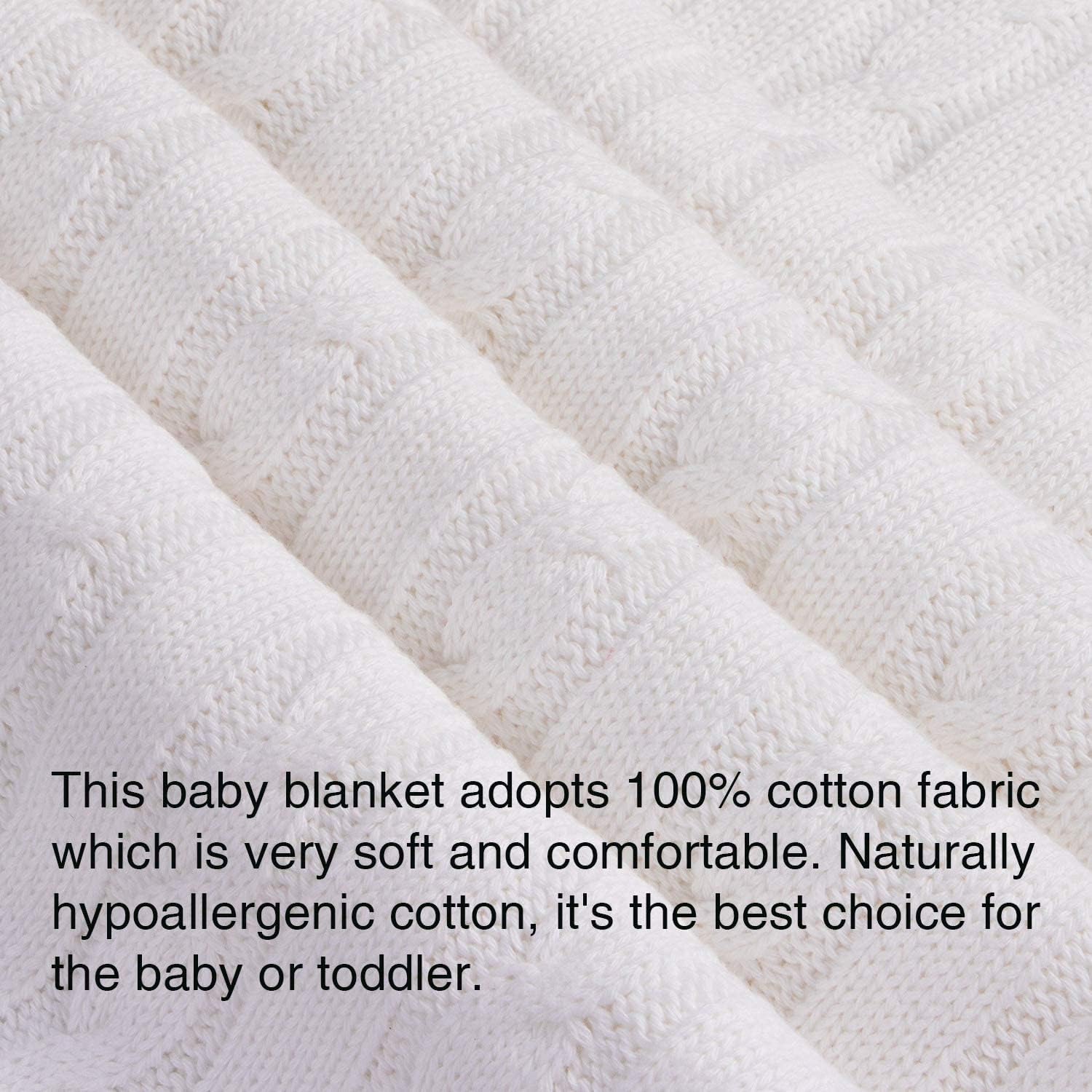 NTBAY 100% Pure Cotton Cable Knit Toddler Blanket, Super Soft and Warm Breathable Baby Blanket for Cot Bed Stroller, Nursery - Image 3