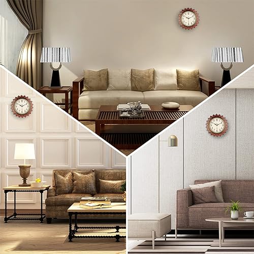 Miniatura 5 de Topkey Reloj de pared con diseño vintage de gran engranaje de 14 pulgadas, números arábigos grandes, funciona con pilas, movimiento de cuarzo