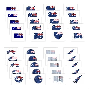 40 Pcs Individual Meme Australia Flag Temporary Tattoos for Kids Fans Face Tattoo Stickers for Adults Group Activity Props