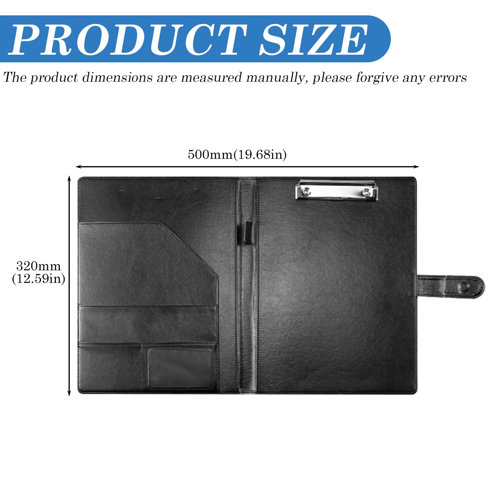 SPORWAY Portablocco A4 con coperchio: portablocco in poliuretano A4 con chiusura magnetica, tasca portadocumenti con vano portaoggetti e portapenne, nero