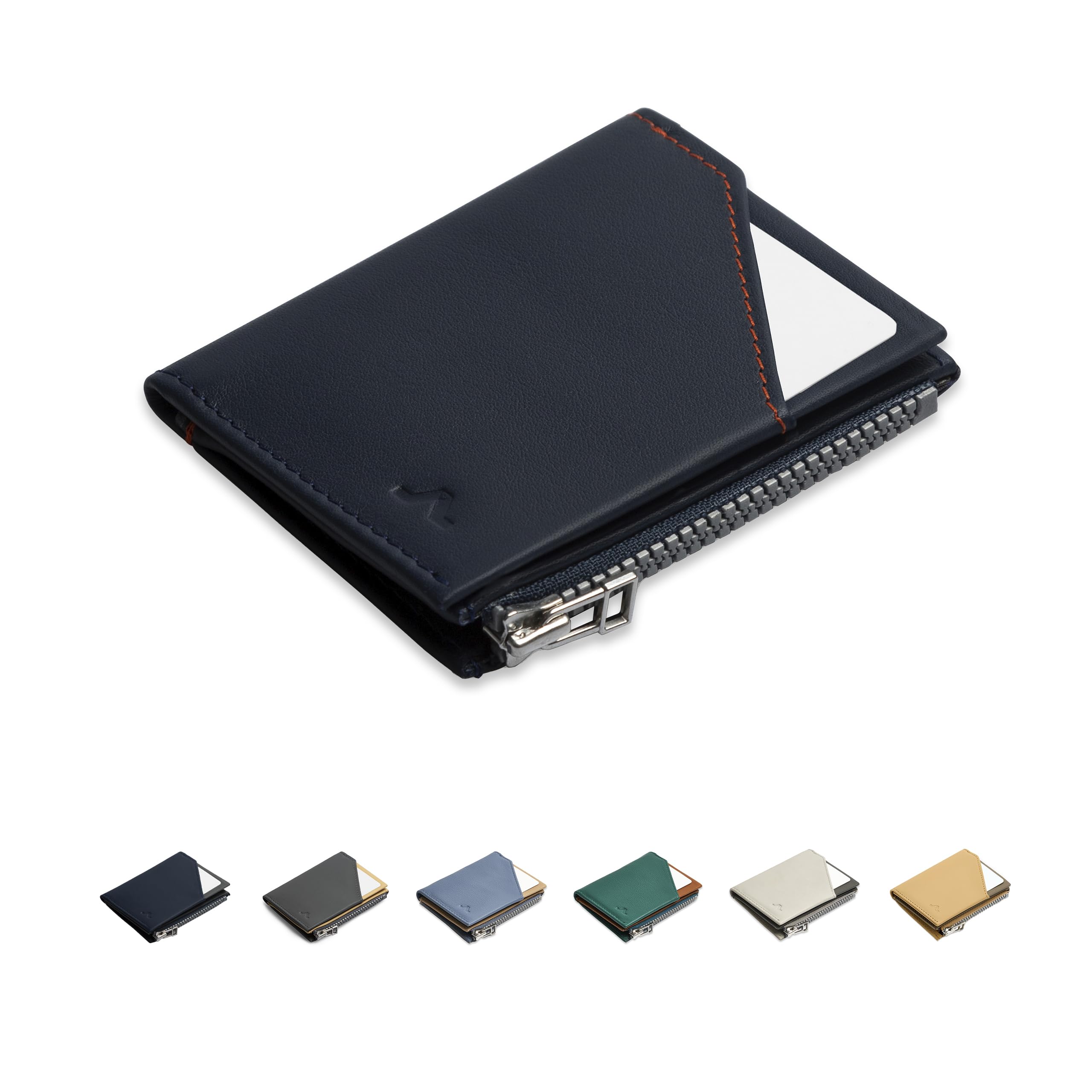 ROIK Portefeuille RFID Portefeuille homme avec porte-monnaie avec fermeture éclair, compact et petit, design mince en cuir de haute qualité - jusqu'à 9 cartes, minimal et sûr - Zip Coin, Bue marine