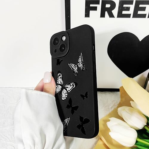 Miniatura 5 de Funda compatible con iPhone 15, diseño de mariposa negra para niñas y mujeres, TPU suave a prueba de golpes, protector femenino para iPhone 15-Siete