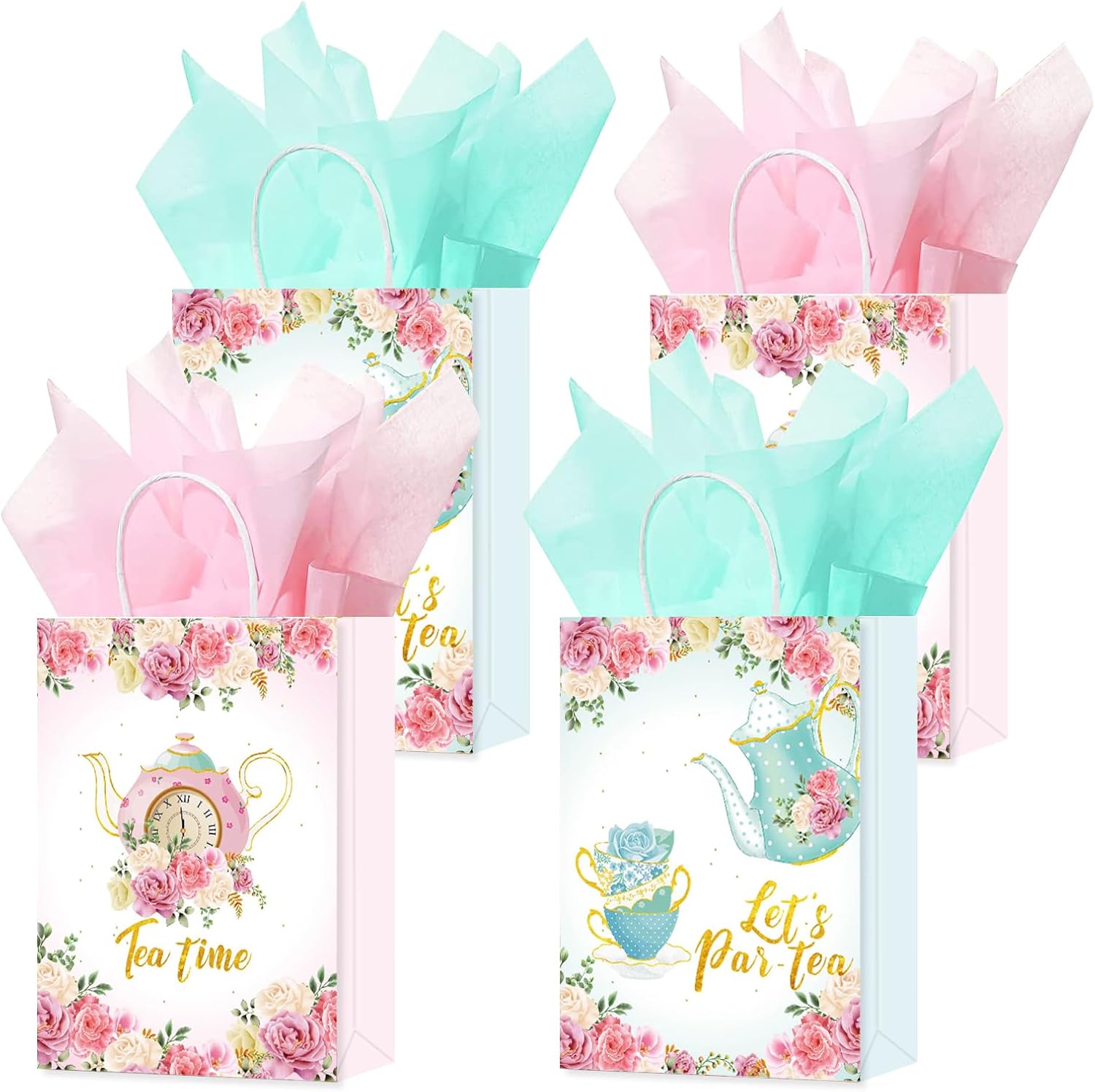 16 Pcs Tea Party Gift Bags with Handle & 16 Tissue Paper