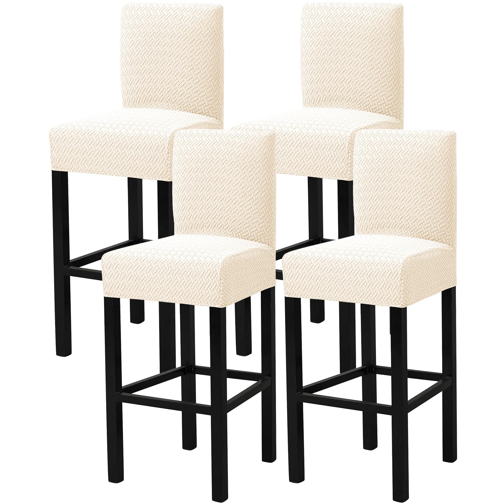 Housse de tabouret de bar beige en jacquard extensible pour rafraîchir vos repas de cuisine