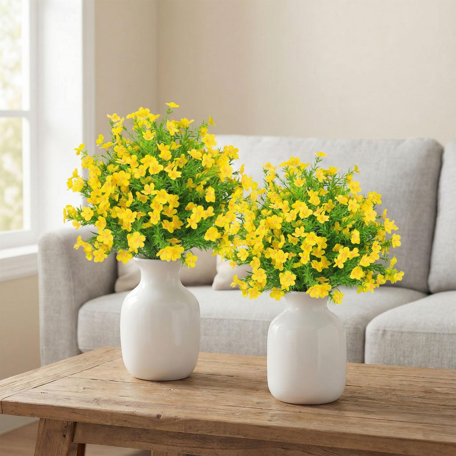 22.5" Artificial Boxwood Topiary Ball Trees with Flowers Set of 2 UV Resistant No Fade Outdoor Faux Plants with Ground Spike, Fake Shrubs for Garden, Patio, Porch, Yard, Indoor Décor-Yellow