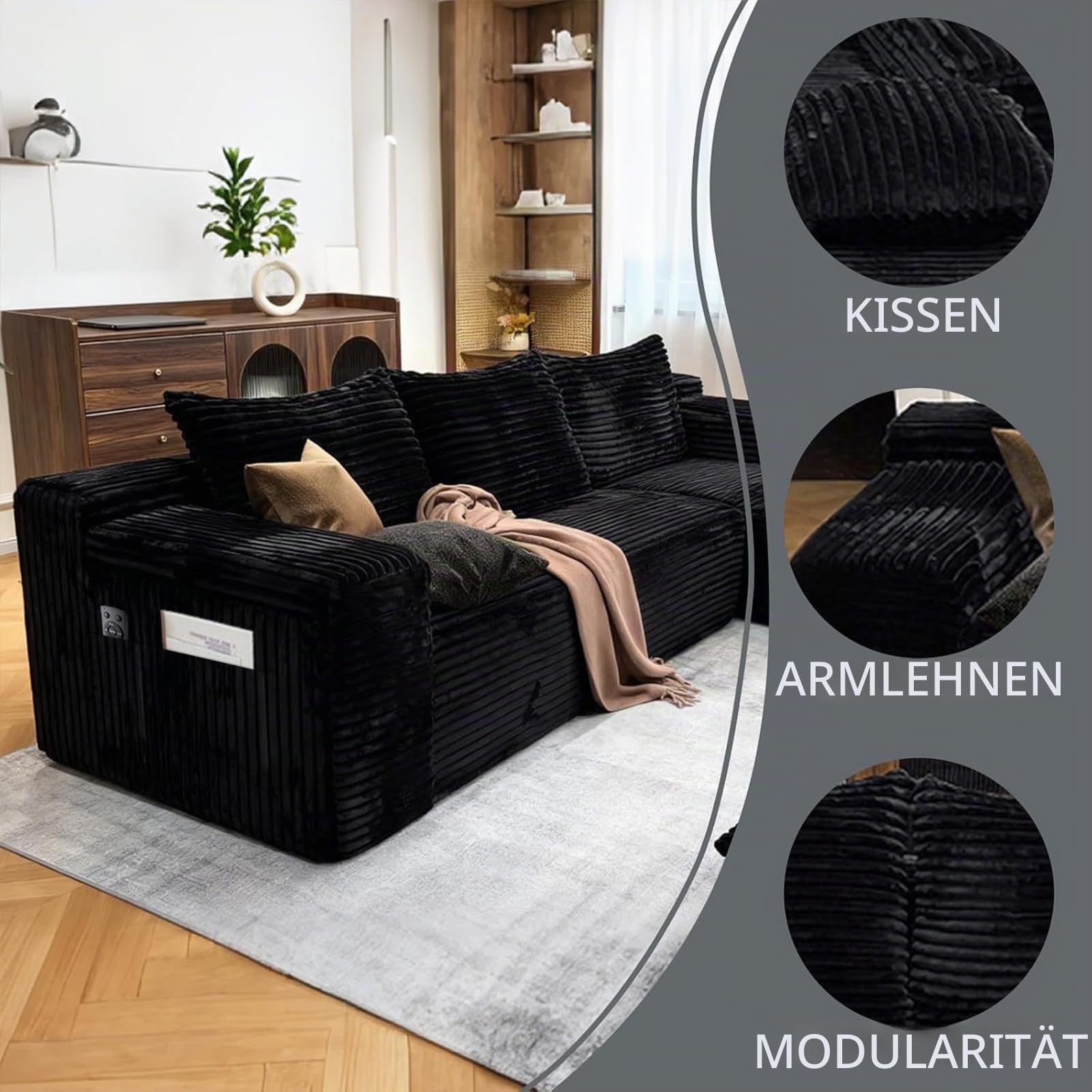275cm Ecksofa mit Schlaffunktion, L-Form Schlafsofa 3-Sitzer mit Ottomane Links oder Rechts, Relaxsofa für Wohnzimmer, freistehend, Keine Montage