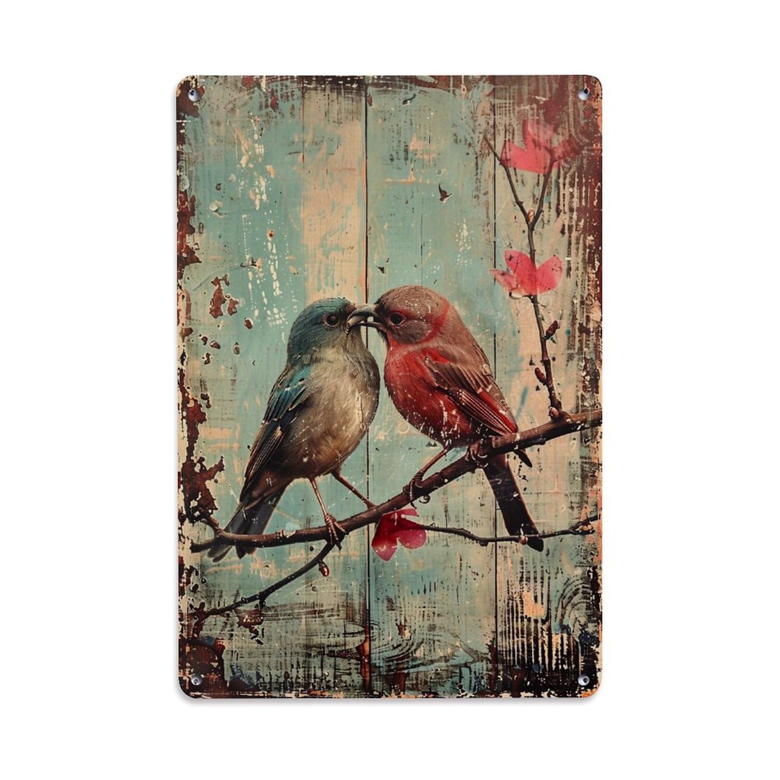 Birds On Branch With Flowers Tin Sign Metal Poster Vintage Metal Signs for Home Man Cave Bar Cafe Kitchen laundry room Wall Decorations Gift 8x12Inch