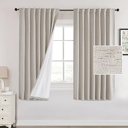 Miniatura 13 de PrinceDeco Cortinas de lino 100% opacas para dormitorio de 84 pulgadas de largo, juego de 2 paneles de cortinas opacas con pestaña trasera y