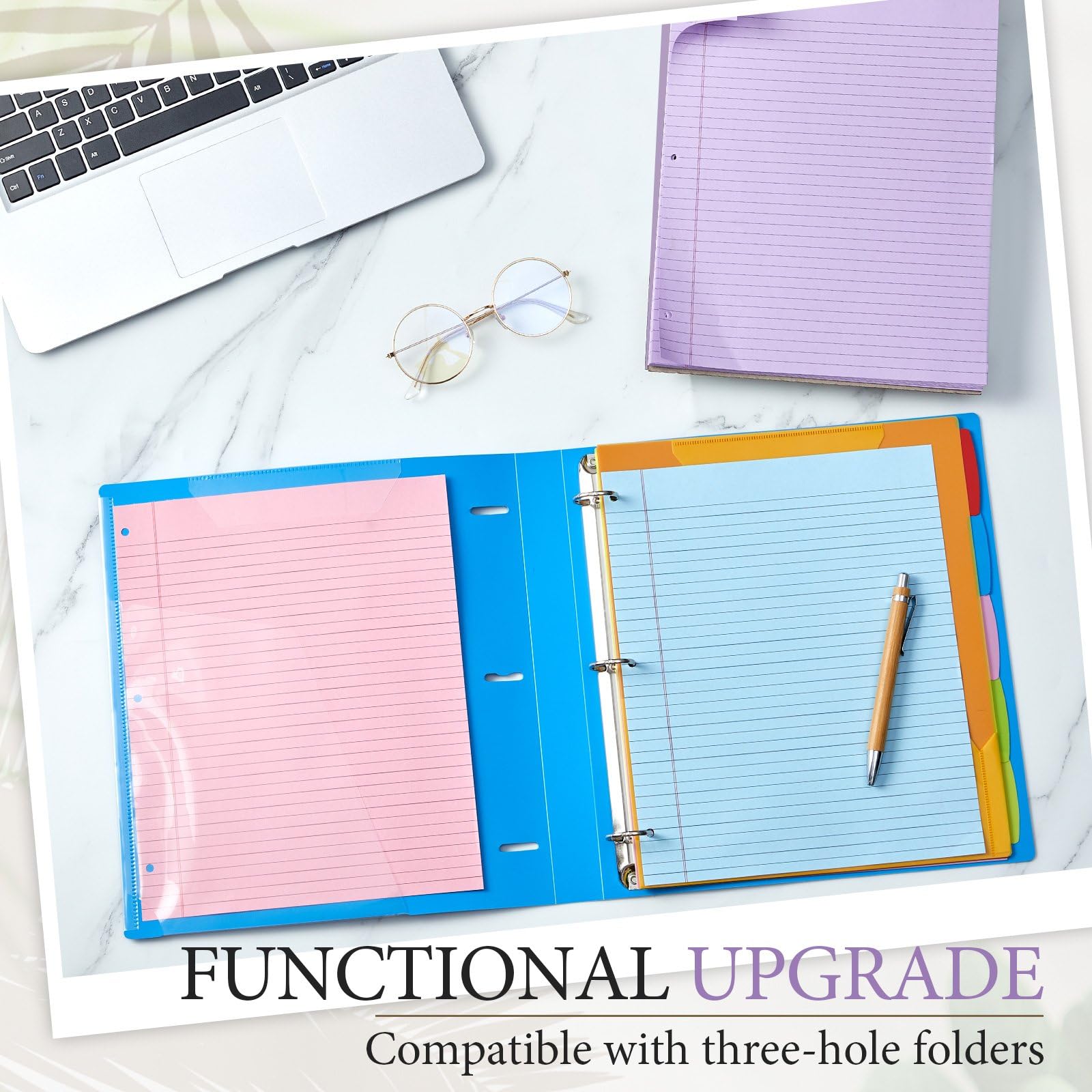MotiMind Paquete de 10 cuadernos con espiral superior de 8.5 x 11 pulgadas con 3 agujeros perforados, bloc de notas con rayas universitarias, 50 hojas de papel de cartón duro, bloc de notas
