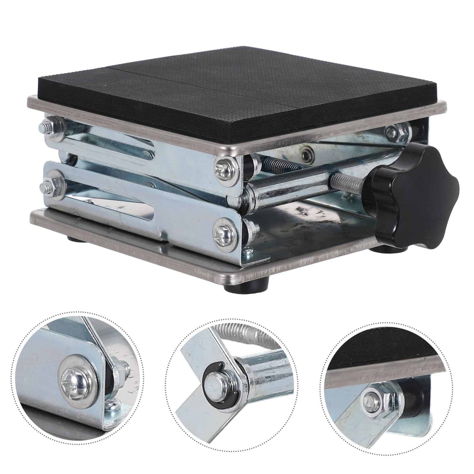Mini Gato de Tijera de Laboratorio de Acero Inoxidable 6x6 Pulgadas | Altura Ajustable 70 a 260mm, Superficie Amplia para Matraces y Dispositivos de Laboratorio