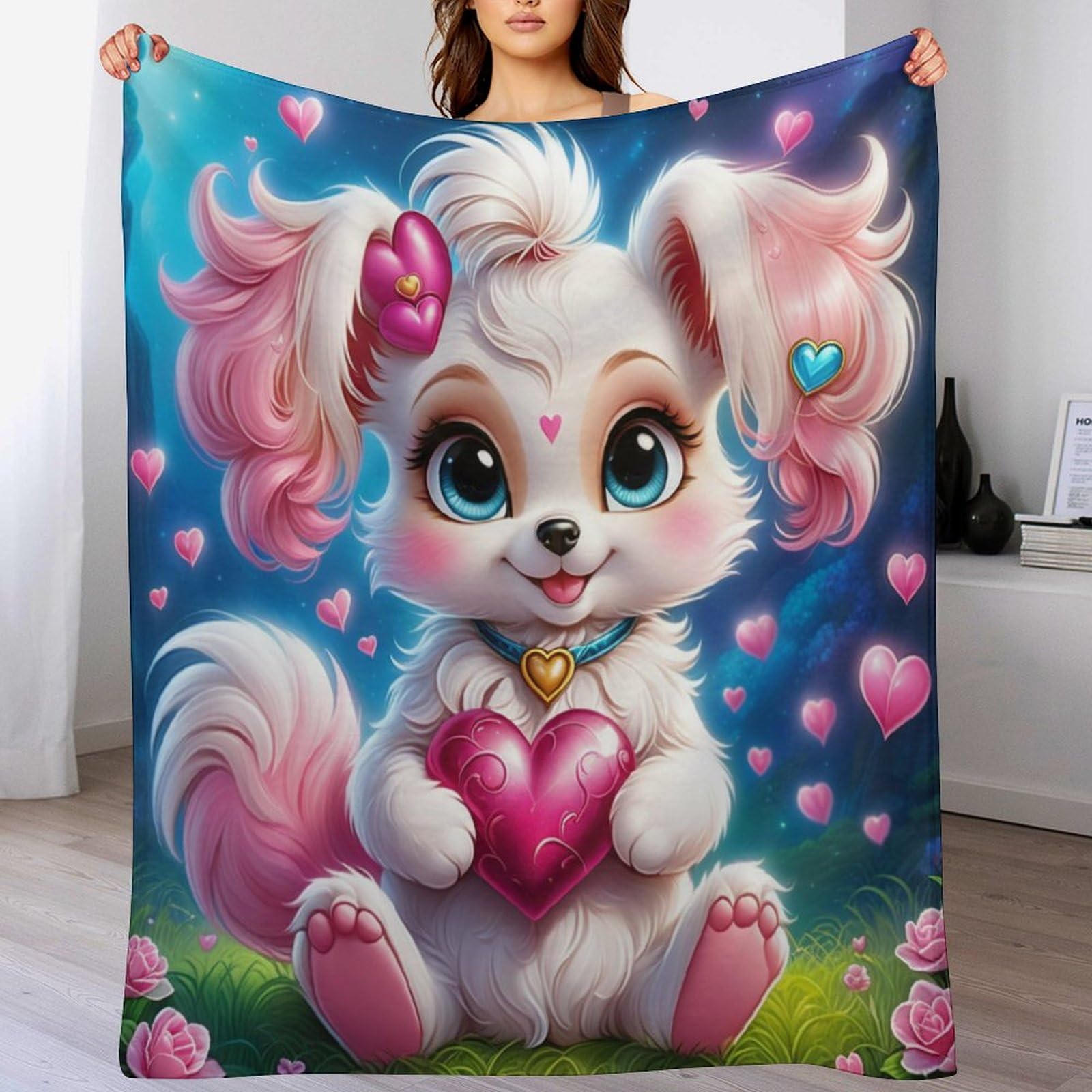 Couverture polaire lapin en peluche douce 140x180cm pour lit et canapé