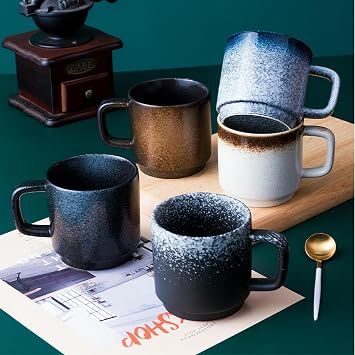 Ceramic Mug Cups, Coffee Handled Water Breakfast Milk Juice Tea Cups-blue-300ml