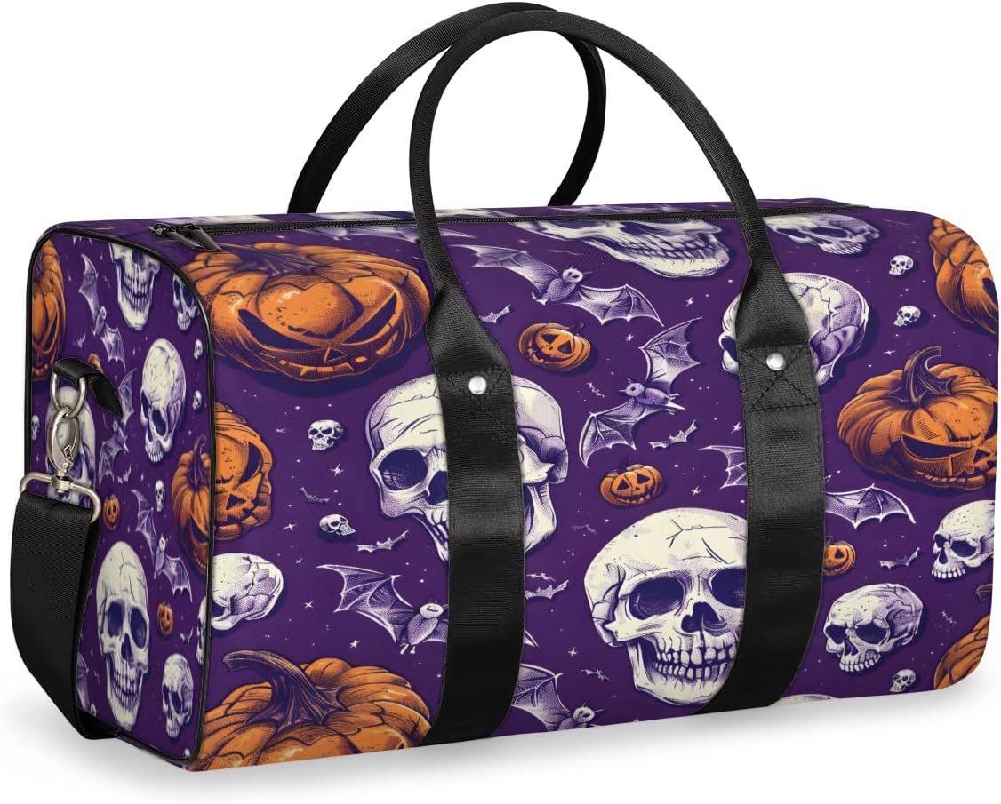 Skulls Bats Pumpkins Travel Duffel Bag for Women Men Large Capacity Overnight Weekender Bags for Lightweight Waterproof Sport Gym Bag for Workout Yoga Swim