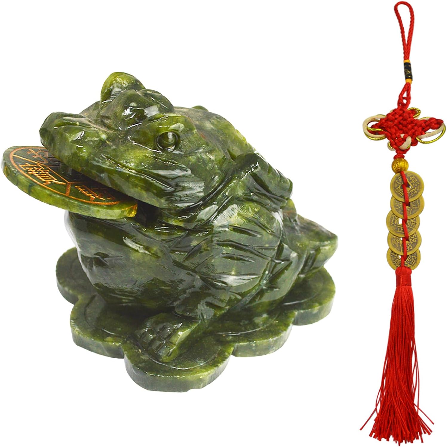 Feng Shui Money Frog Jade Wealth Three Legged Statue Zen Decoration (Small (3.6 in))