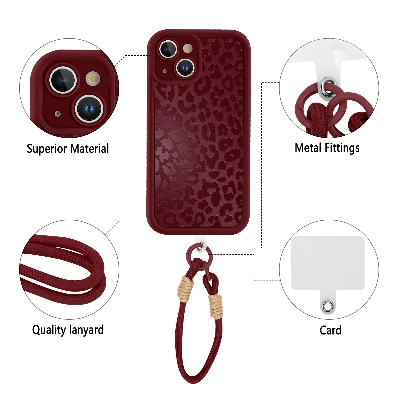 Coalbooliy Custodia con Cordino per iPhone 17 Pro 6,3, Aesthetic Leopard Leopardata Modello Morbido Silicone Rosso Cover Laccio Collana Antiurto Bumper Protettivo Case Cellulare Ragazze, 04