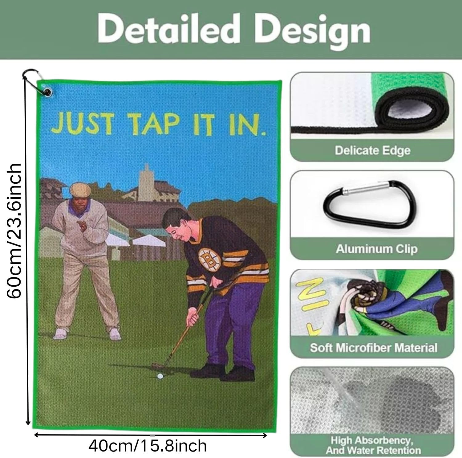Funny Printed Golf Towels for Golf Bags with Clip, Golf Gift for Men Husband Boyfriend Dad, Birthday Gifts for Fan - Just Tap It in - Image 6