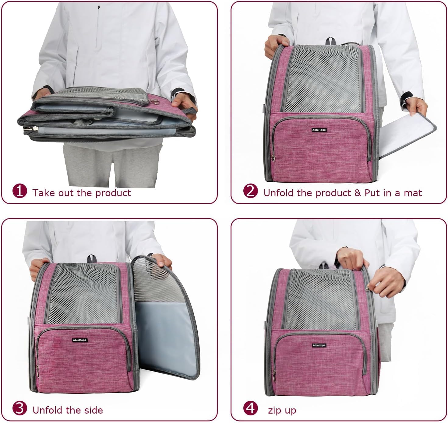 Rucksack Tragbare Katzenrucksäcke Für Tragen Von Katzen, Haustierrucksack, Netz-Hunderucksack Haustier(Pink)