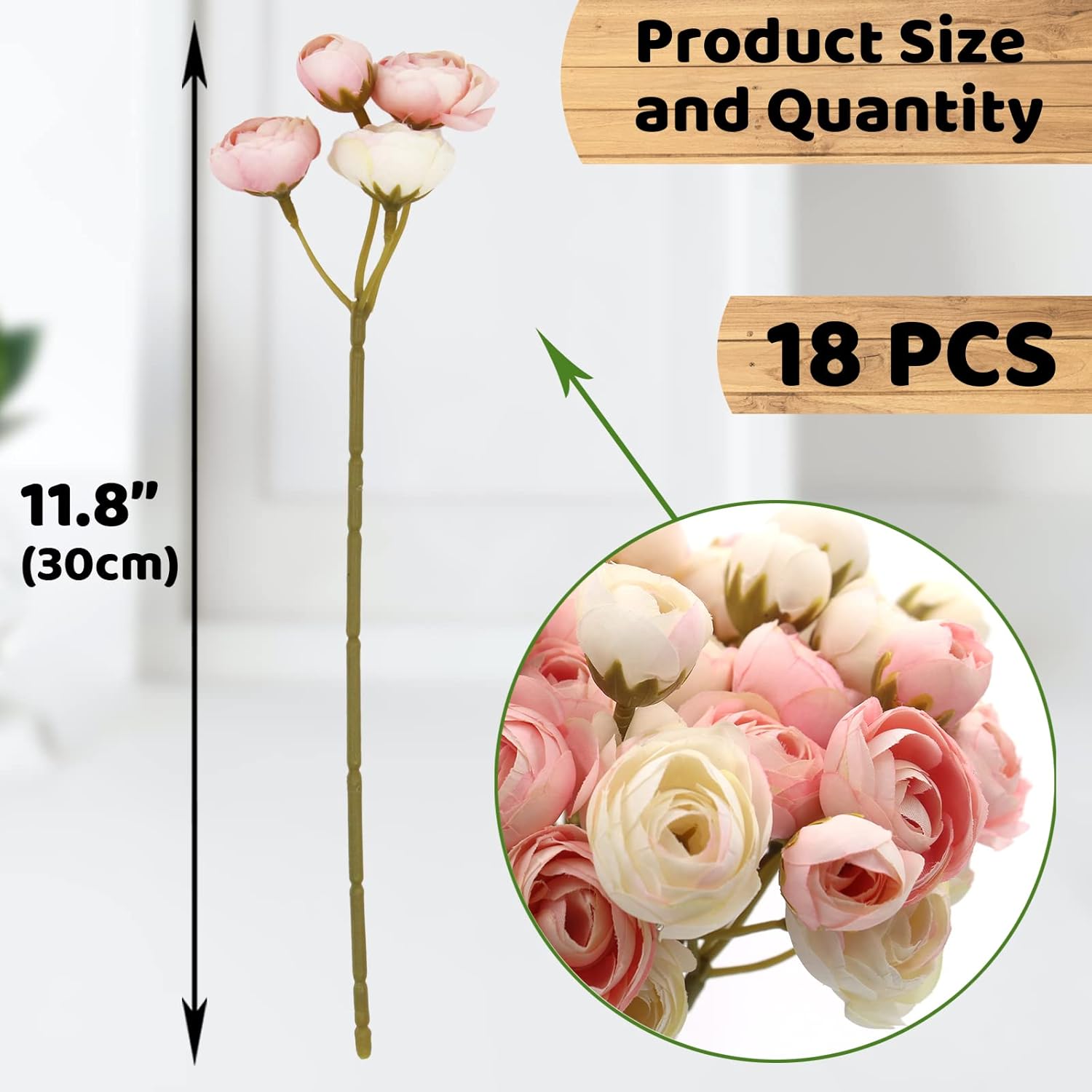 Hananona 18 Pcs Artificial Silk Rose Flowers Ranunculus Bouquet Fake Pink Peony for Home Decorations,Weddings (Pink, 2) - Image 2