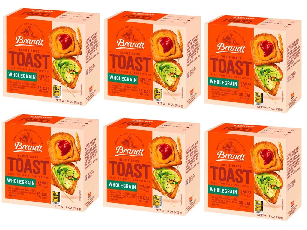 Brandt Toast, Zwieback, Double Baked, 8 Ounces (pack of 6, Whole Grain)