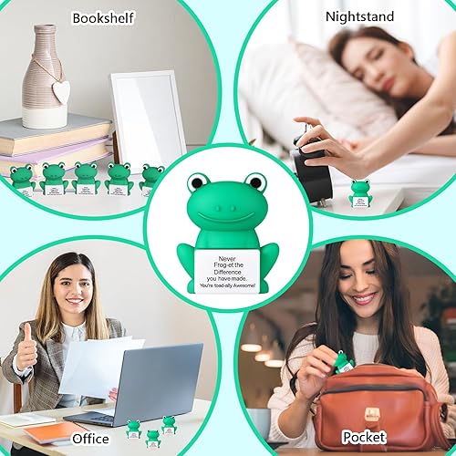 Vista 4 de Gejoy - 25 piezas de minijuguetes de goma con forma de rana, decoraciones de minirranas; regalos positivos y motivacionales para cumpleaños