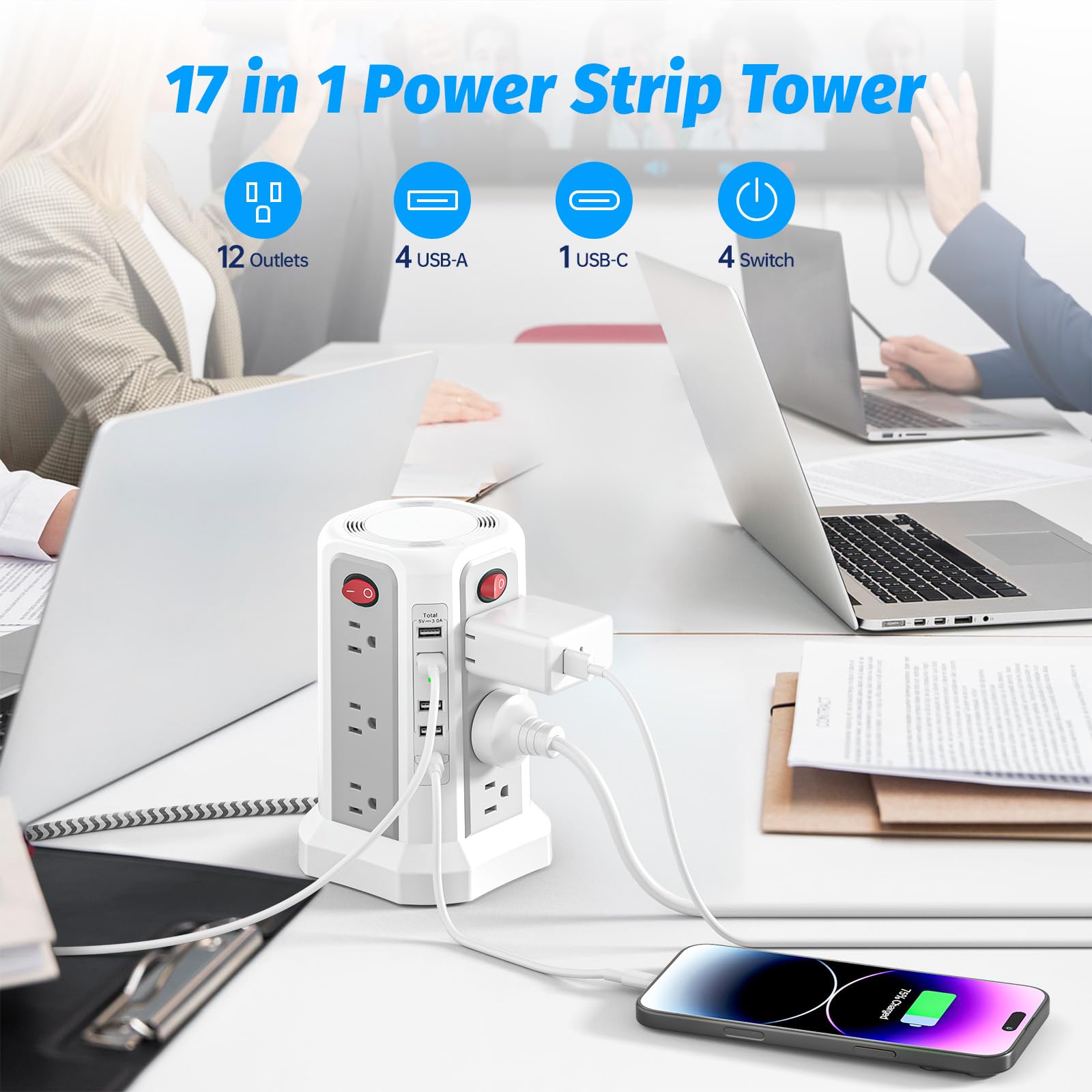 PD20W USB C - Regleta protectora contra sobretensiones, cable de extensión de 6 pies de largo
