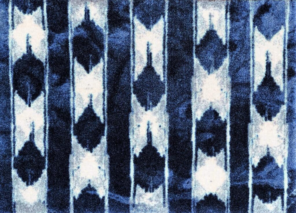 Wash + Dry Indigo Ikat Indoor Rug with Rubber Backing, Small Mat for Entryway, Kitchen, Bathroom, Non-Slip Door Mat, Washable Entryway Rug, Pet Friendly, Navy Blue and White, 20" x 27.5"