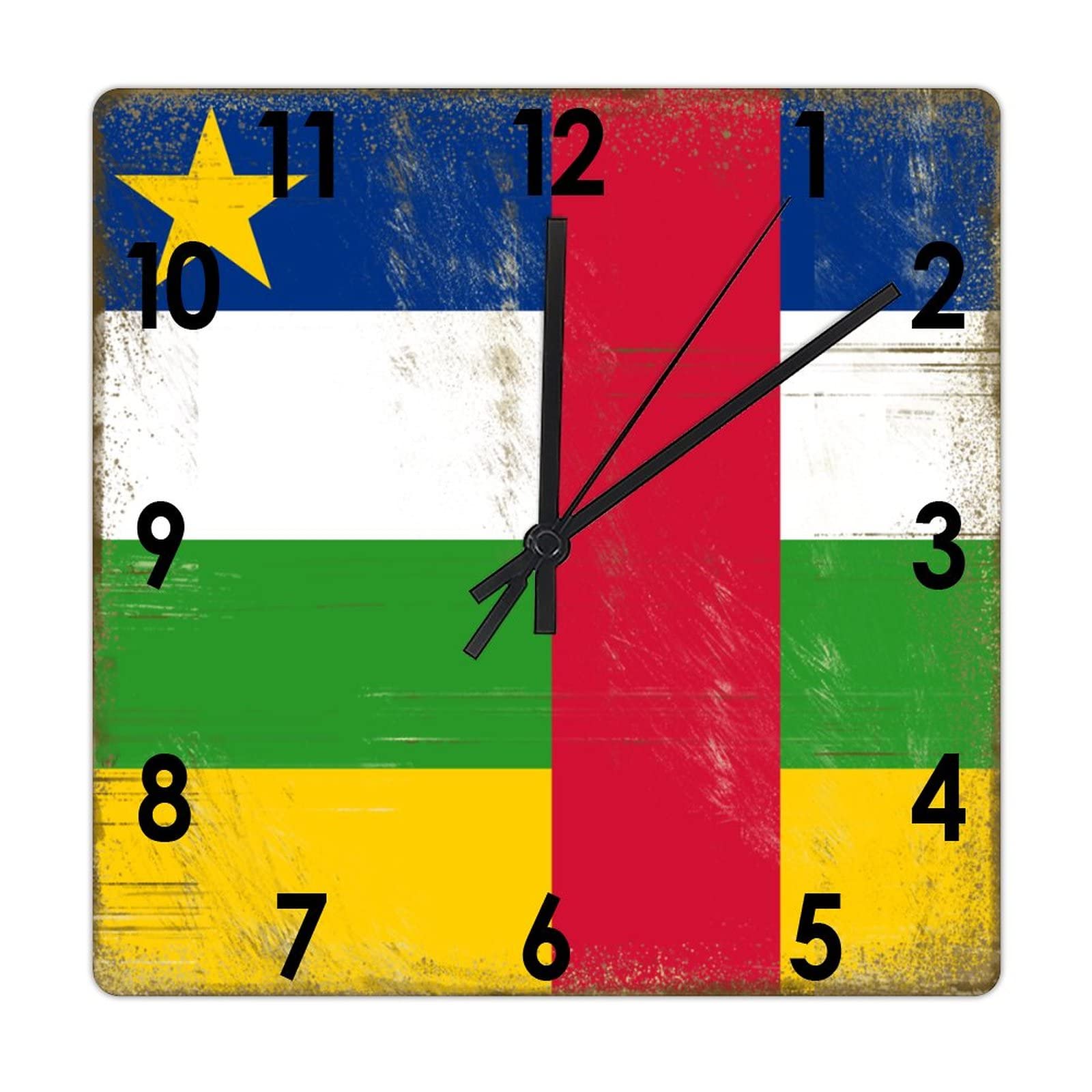 Horloge murale carrée bois Centrafrique pendule silencieuse sans tic-tac maison bureau