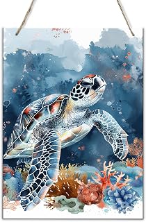 Aquarium Decorative Wooden Painting Traveling Sea Turtle,Aquarium,Bathroom,Children's room Wall Hanging Art decor Signs Poster,Exquisite Traveling Sea Turtle Wood Plaque,for Bedroom 6x12 inch