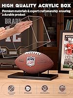 Vista 2 de JupDec Vitrina de fútbol americano de tamaño completo, caja transparente de acrílico con soporte de madera, soporte para recuerdos con protección