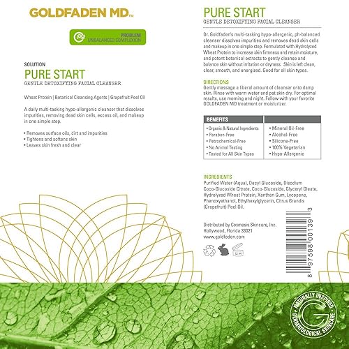 Miniatura 10 de GOLDFADEN MD Pure Start Limpiador facial natural desintoxicante, 5 onzas líquidas